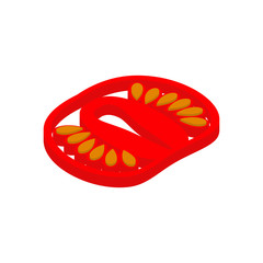 tomato piece isolated. Slice red vegetables on white background