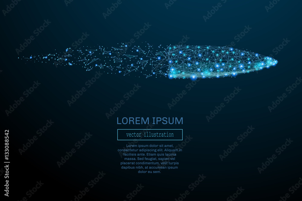 Fototapete abstract image of a bullet in the form of a starry sky or space, consisting of points, lines, and sh