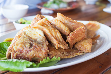 Fried fish with fish sauce Thai popular cuisine