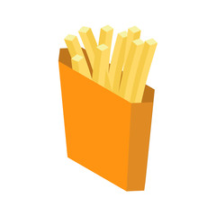 French fries isolated. Paper box for fast food on white backgrou