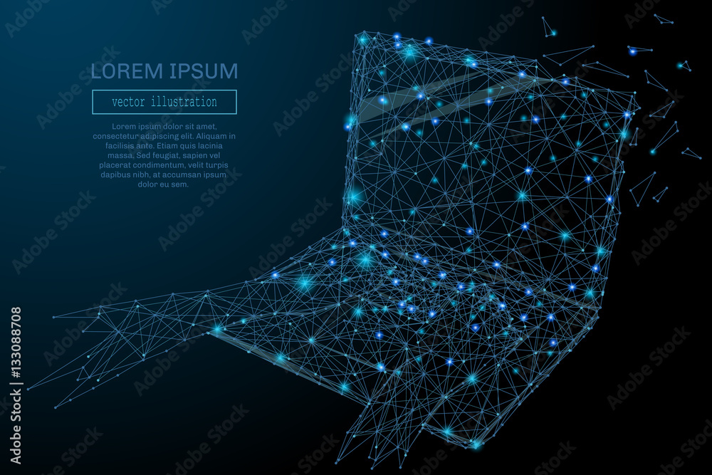 Fototapete 3D laptop Blue Abstract Mesh Background with Circles, Lines and Shapes . Design computer Layout for Your Business. Vector starry sky concept.