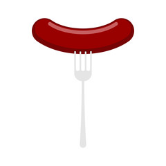 Sausage on fork. meaty delicacy isolated. Food illustration