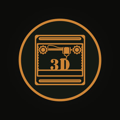 3d printer icon on black background.
