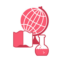 Science logo. Emblem for scientific laboratory. flask and globe.