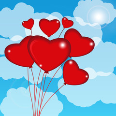 Fototapeta na wymiar Group of air balloon in the sky. Heart on Valentine's day. Vector