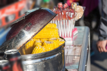 Corn cobs boiling in hot water