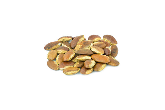 Roasted kayu seeds on white background (Irvingia malayana benn)