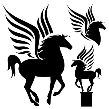 prancing pegasus - black winged horse vector silhouette