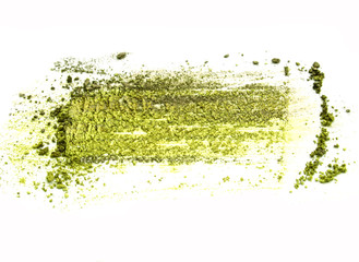 Crushed colorful eyeshadow samples set isolated on white background
