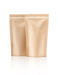 blank packaging recycle kraft paper pouch isolated on white