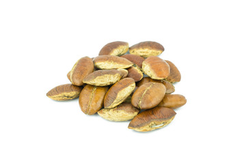 Roasted kayu seeds on white background (Irvingia malayana benn)