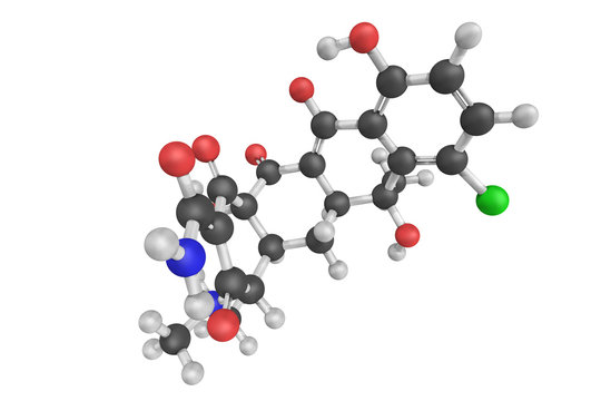 3d structure of Chlortetracycline, a tetracycline antibiotic, th