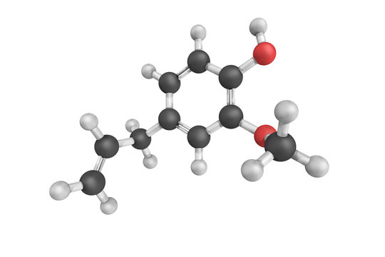 3d structure of Eugenol, a phenylpropene, an allyl chain-substit