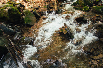 Mountain river in the Carpathian mountains, the stones in the river