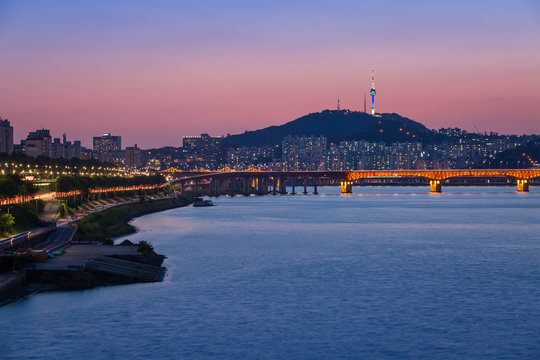 Seoul city and Han river, South Korea.