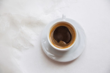 Cup of coffee, americano, espresso, white space, background, selective focus