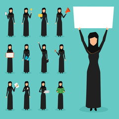 Set of business arab woman character with hijab. people character.
