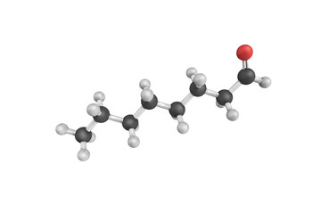 3d structure of Octanal, an aldehyde. A colorless fragrant liqui