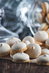 Homemade meringue on dark wooden table