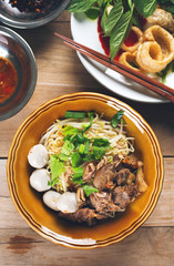 dried noodle with stewed pork and meatball,thai food