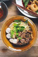 noodle with stewed pork and meatball,thai food