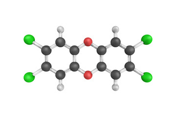 3d structure of TCDD, a polychlorinated dibenzo-p-dioxin (someti