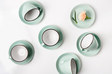 Clean dishes, coffee or tea cups set