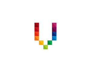 Initial Letter V Colorful Pixel Logo Design Element