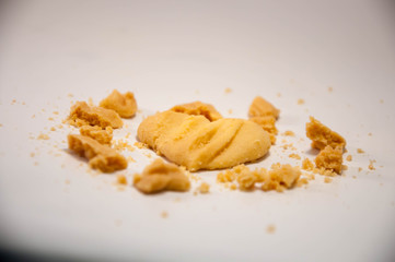 Butter cookies.  Heart shaped. love. cookies broken ground into a powder.