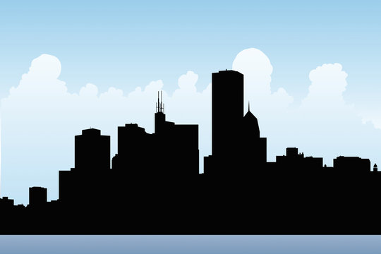 A skyline silhouette of the city of Chicago, Illinois, USA.