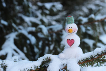 toy snowman, winter background