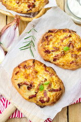 German pizza style tart flambee Swabian Dinnete