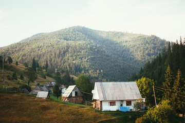 Fototapeta na wymiar House in the Carpathian mountains. Ukrainian Carpathians