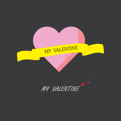 yellow ribbon lean on the pink heart with message my valentine