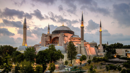 Istanbul, Turkey - 4 March, 2013: View of Hagia Sophia (Ayasofya), historic centre of Istanbul UNESCO World Heritage List, 1985, Turkey, 6th century.