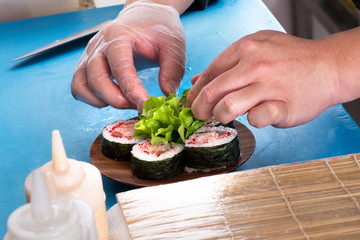 Preparing of Futomaki dish