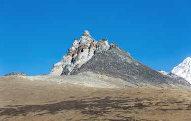 Morning view of the Ngozumba peak in the area of Cho Oyu - Gokyo region, Nepal, Himalayas