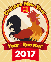 Chinese New Year Design with Rooster in Flat Style, Vector Illustration