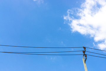 Disorder power line and blue sky