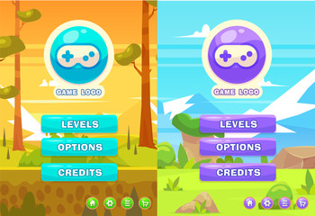 set of vector main menu with buttons for the mobile arcade and casual games to get into the top.