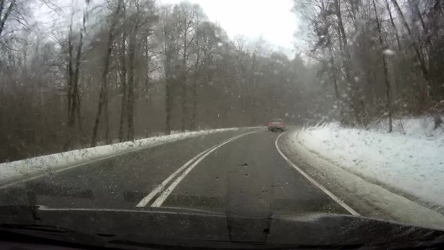 driving a car in heavy snow