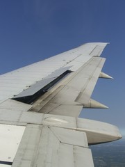 Grungy old plane wing on horizon