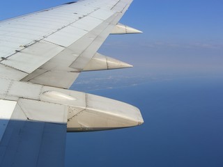 Grungy old plane wing on horizon