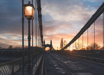 Hammersmith bridge in London during the sunset