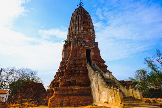 Old pagoda in Wat Mahathat temple at Suphanburi city , Thailand.