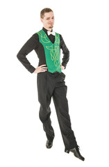 Young man in costume for irish dance isolated