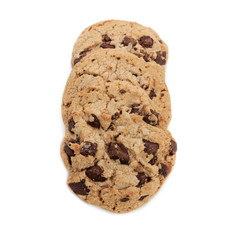 Chocolate chip cookies isolated on white background