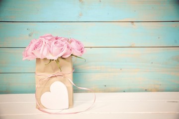 Grußkarte - rosa Blumenstrauß mit Herz - Blumen Dekoration 