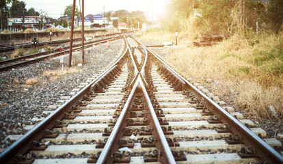 Fototapeta premium Life is a journey as a thought. Image of an empty railroad taken from low point of view. Also image has a vintage effect.