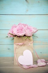 Grußkarte - rosa Rosenstrauß mit Herz - Glückwunschkarte zum Muttertag, Geburtstag oder Hochzeit